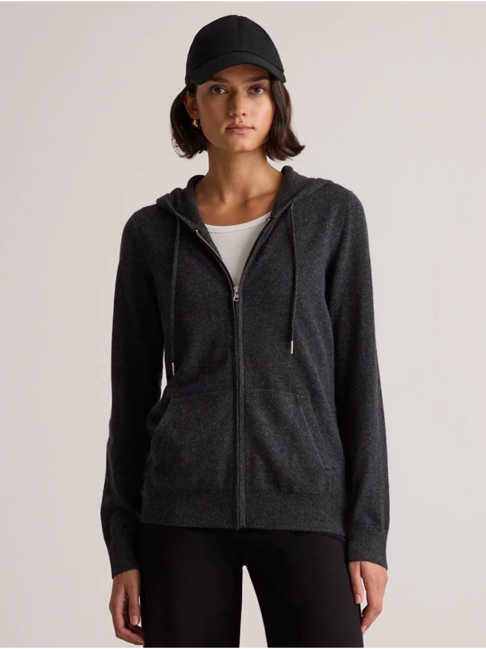 Quince Mongolian Cashmere Full-Zip Hoodie Charcoal Size Medium